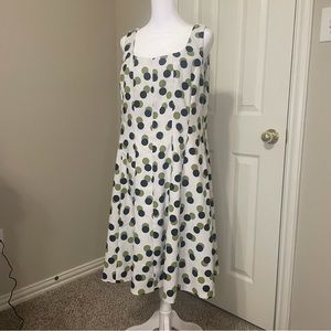 Ronnie Nichole white sleeveless dress w green and black dots size 16